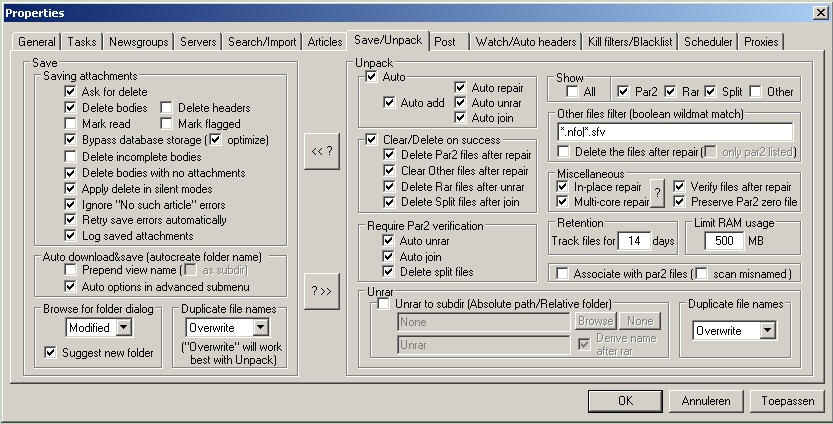 This shows my current settings
